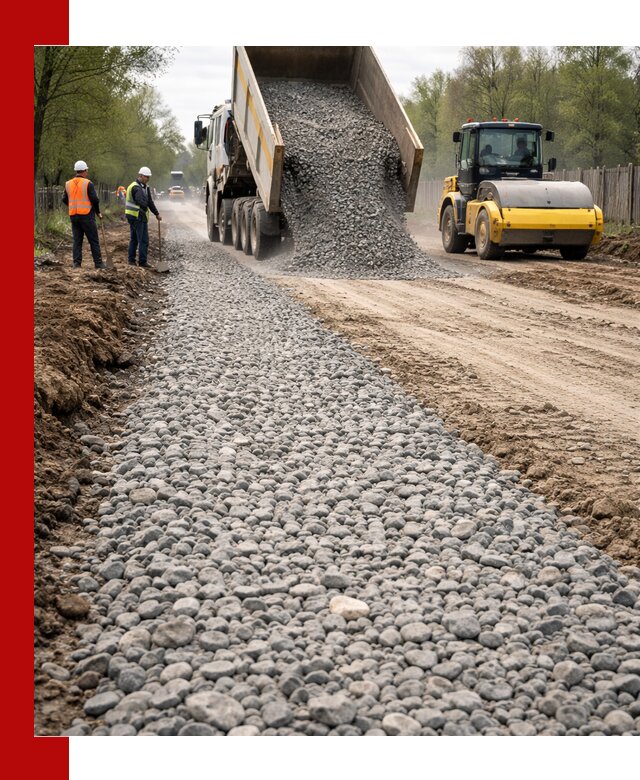 Доставка щебня для отсыпки дорог в Пскове высокого качества