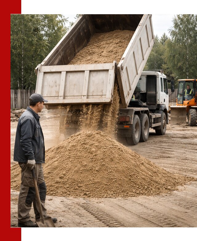 Доставка и продажа песка с разгрузкой в Пскове