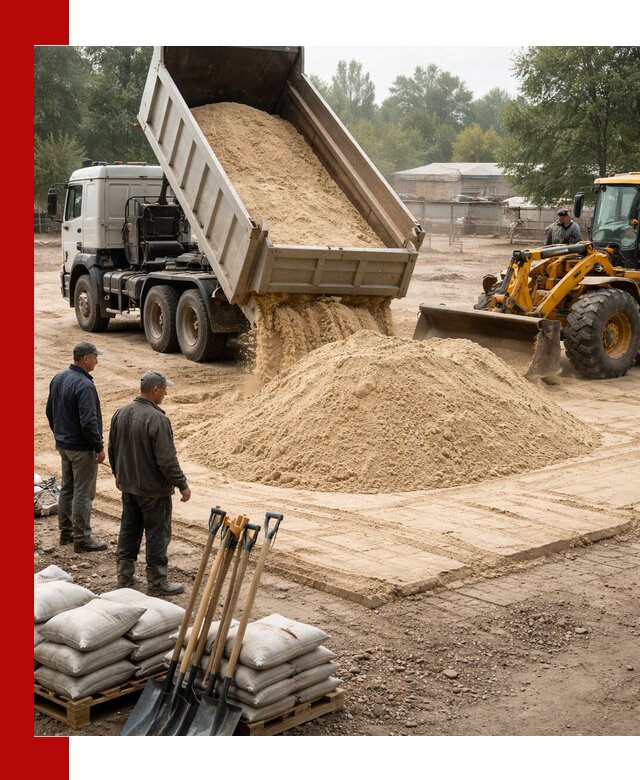 Доставка мытого песка в Пскове с самосвалами по выгодной цене