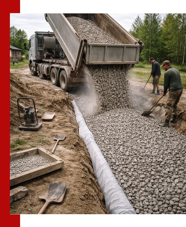 Гравий для дренажа с доставкой в Пскове качественный и недорогой
