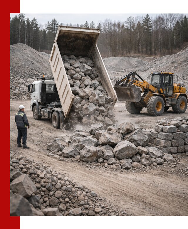 Доставка и продажа бутового гранитного камня в Пскове