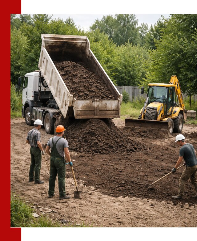 Доставка и укладка грунта для выравнивания участка в Пскове