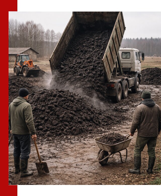 Доставка низинного торфа с разгрузкой и доставкой в Пскове