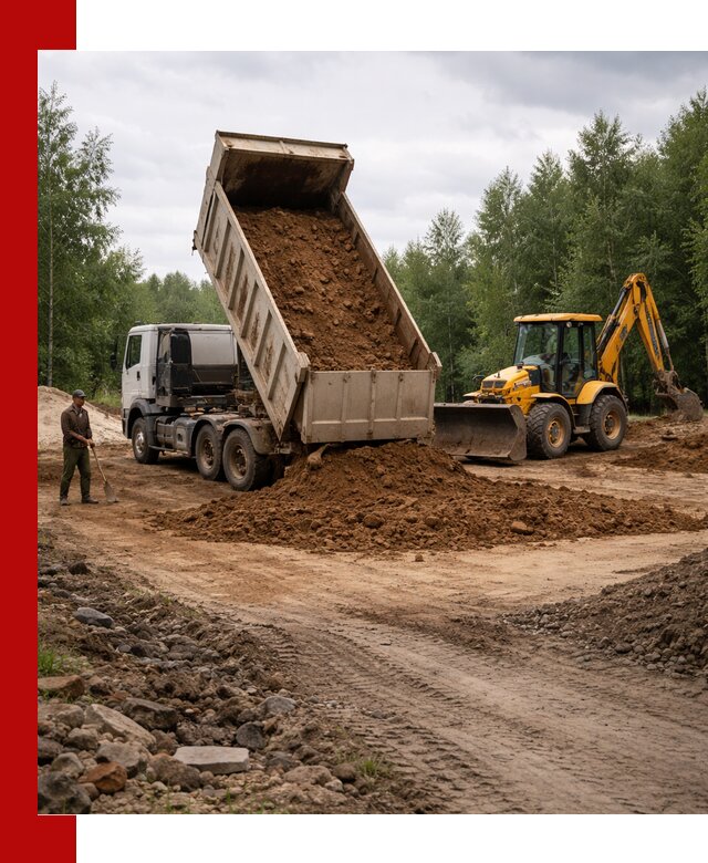 Доставка суглинка самосвалами в Пскове подсыпка и планировка