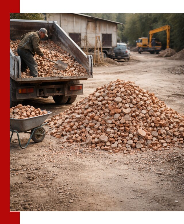 Доставка и подушка из боя кирпича с разгрузкой в Пскове