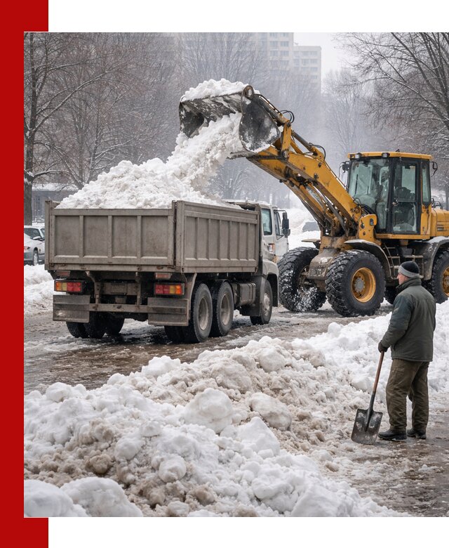 Вывоз снега грузовой техникой в Пскове оперативно и чисто